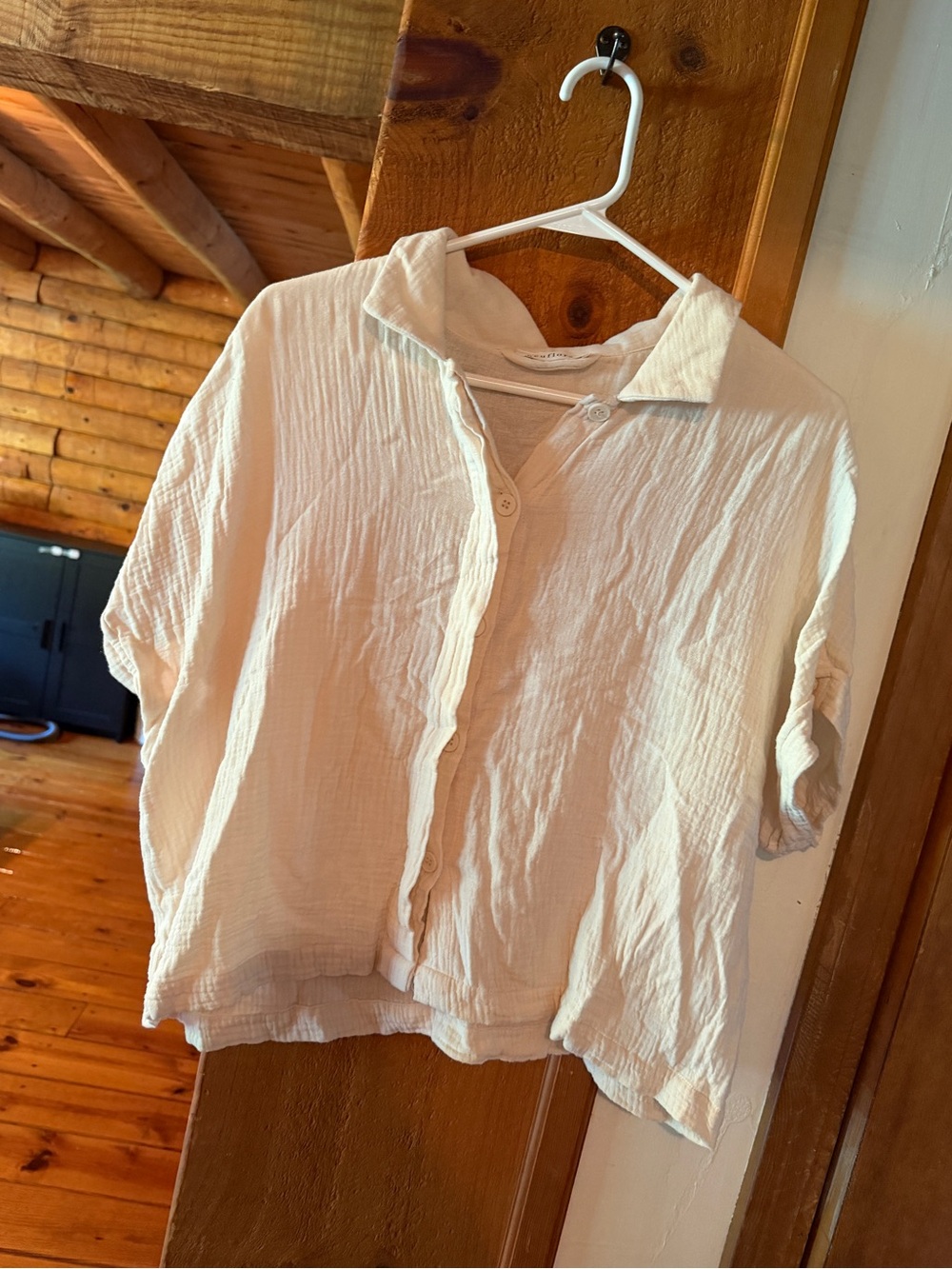 Relaxed Cream Button-Down Cotton Gauze Shirt for Women